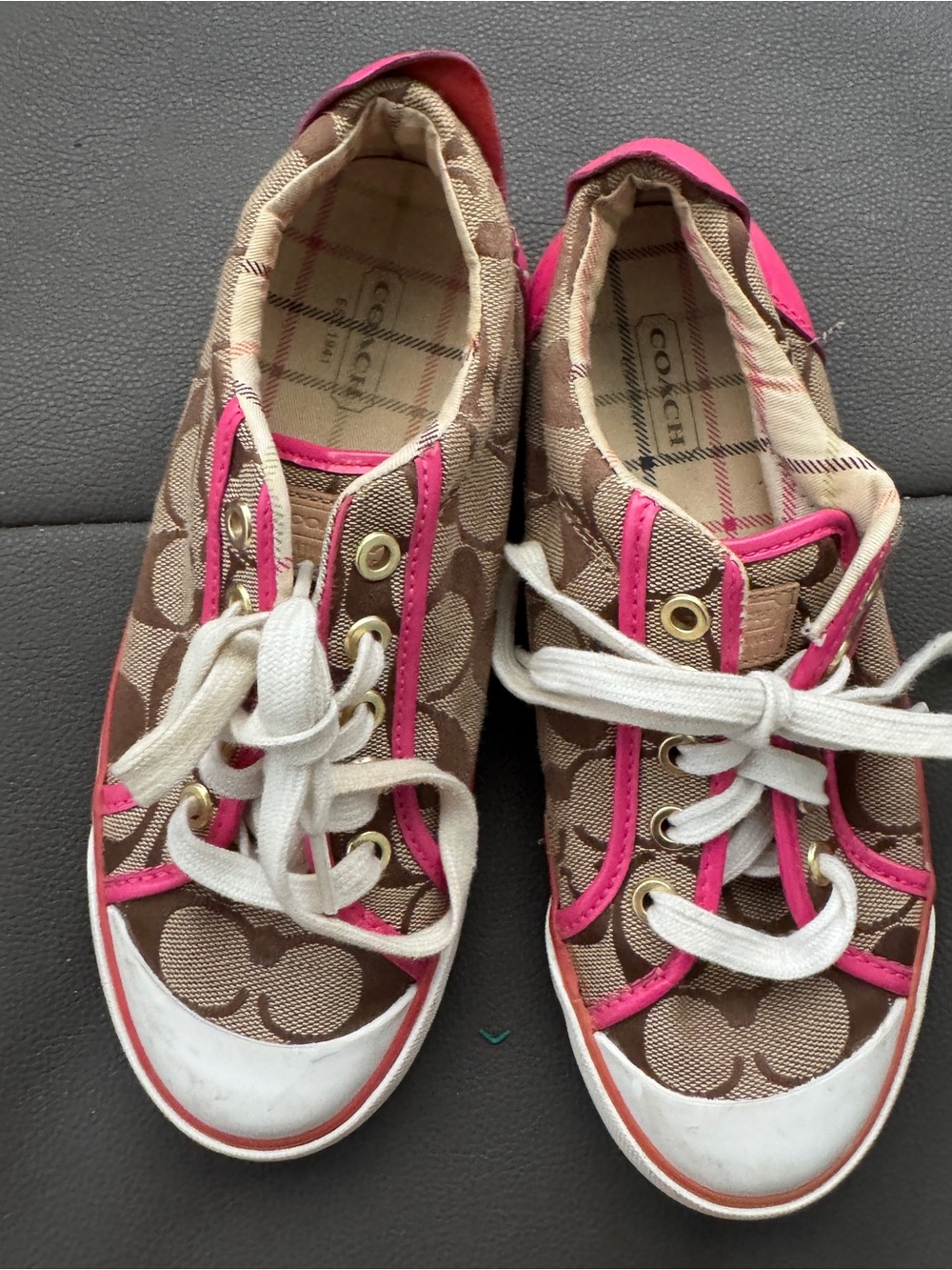 Coach Signature Canvas Low-Top Sneakers in Brown and Pink